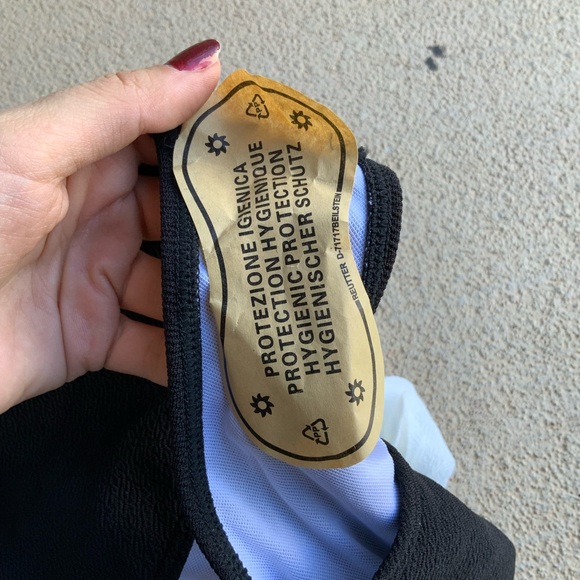 BRAND NEW Floral Appliqué Halter Black White One Piece Swimsuit Women’s SZ Large - Picture 6 of 15